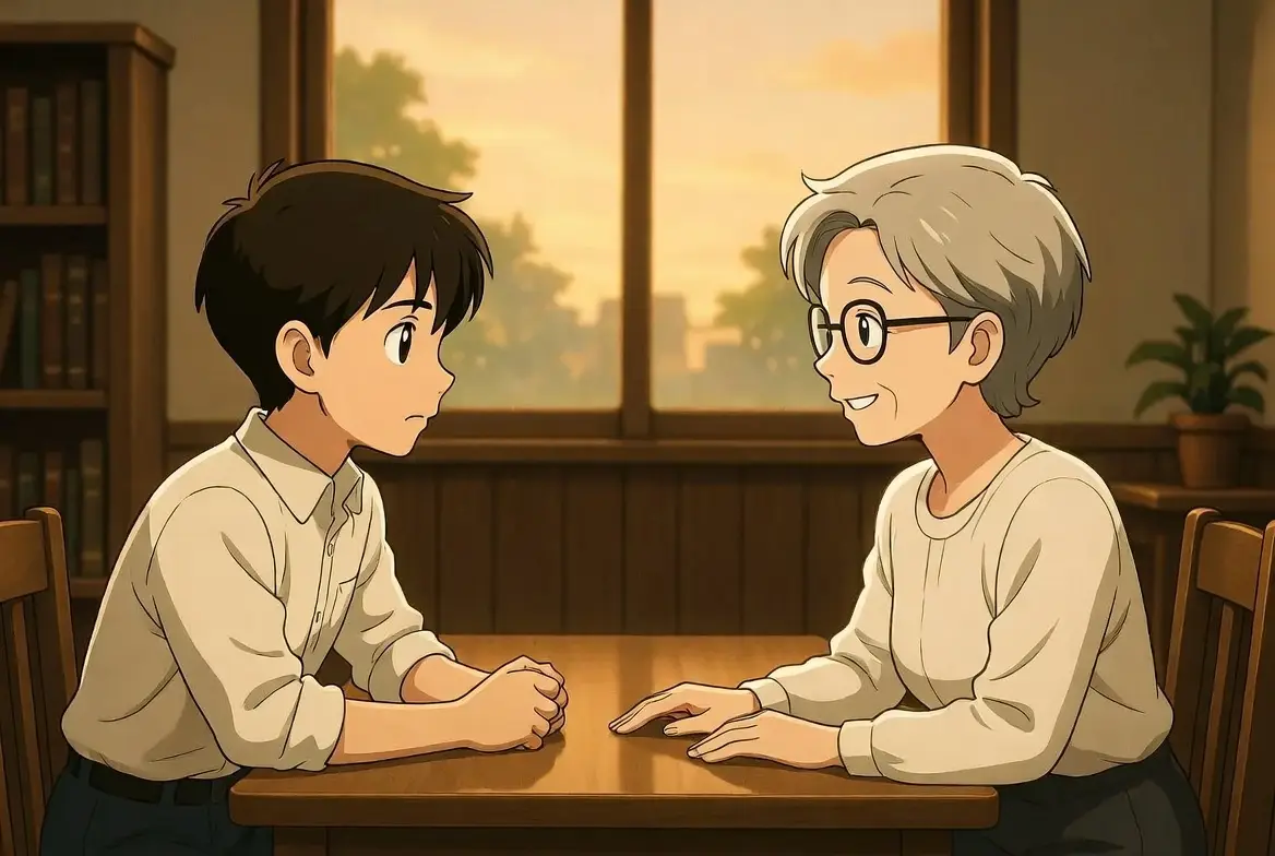 ลูกชายกำลังปรึกษาปัญหาการเรียนกับแม่ในบรรยากาศที่เข้าใจกันและกัน